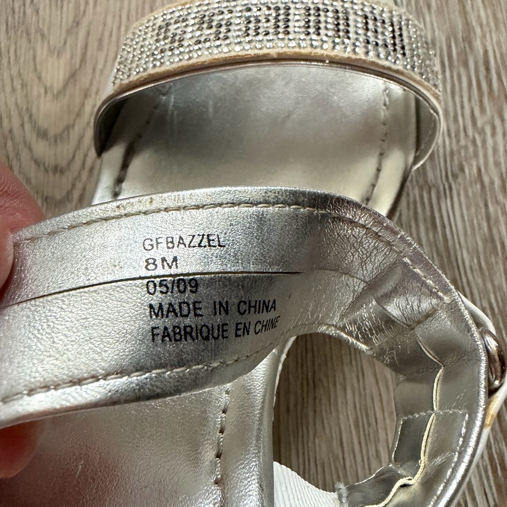 GUESS Silver Metallic Slide Sandals with Rhinestone Strap - Picture 5 of 6